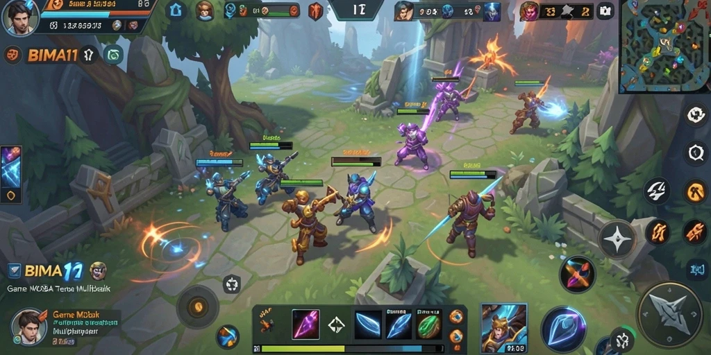 Tampilan gameplay BIMA11 dengan pertarungan tim yang seru.