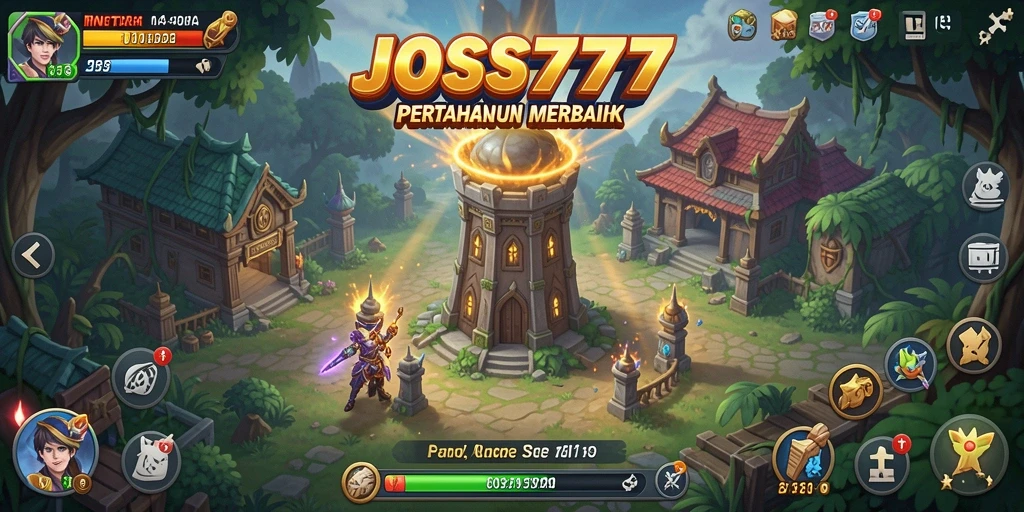 Screenshot gameplay JOSS777 menampilkan berbagai menara dalam aksi.