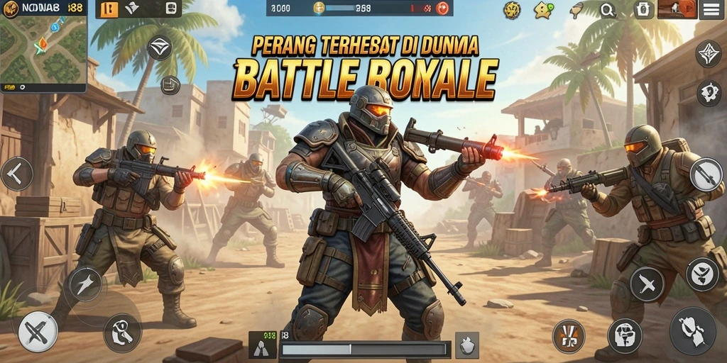 Screenshot dari gameplay NONA88 menampilkan aksi Battle Royale.