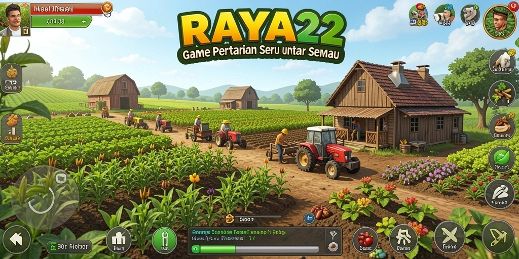Screenshot gameplay RAYA22 menunjukkan aktivitas pertanian yang seru dan menawan.