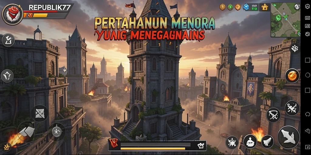 Tangkapan layar menunjukkan aksi pertahanan menara yang mendebarkan di REPUBLIK77.